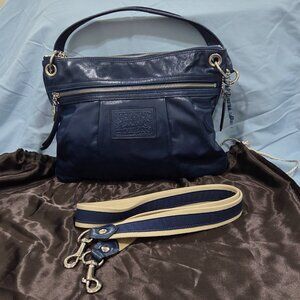 Coach Navy Blue Poppy Leather Bag & Coach Script Keychain